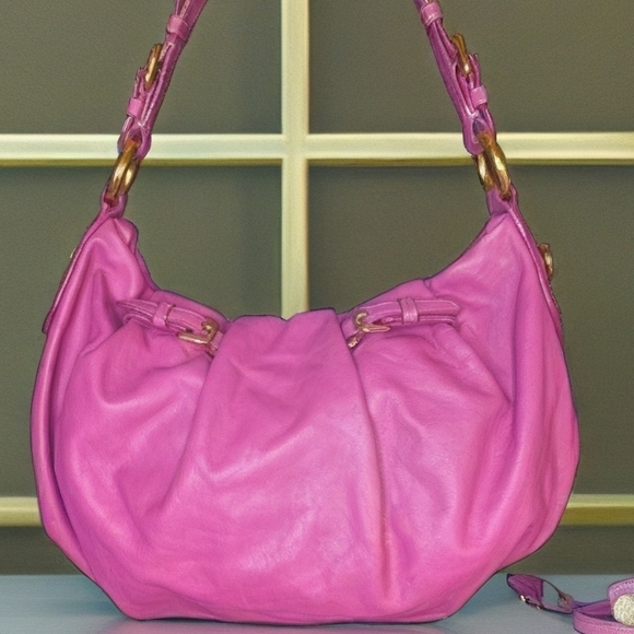 Prada Fuchsia Pink Leather Ruched Hobo Shoulder Bag. With Dustbag. - Picture 5 of 15